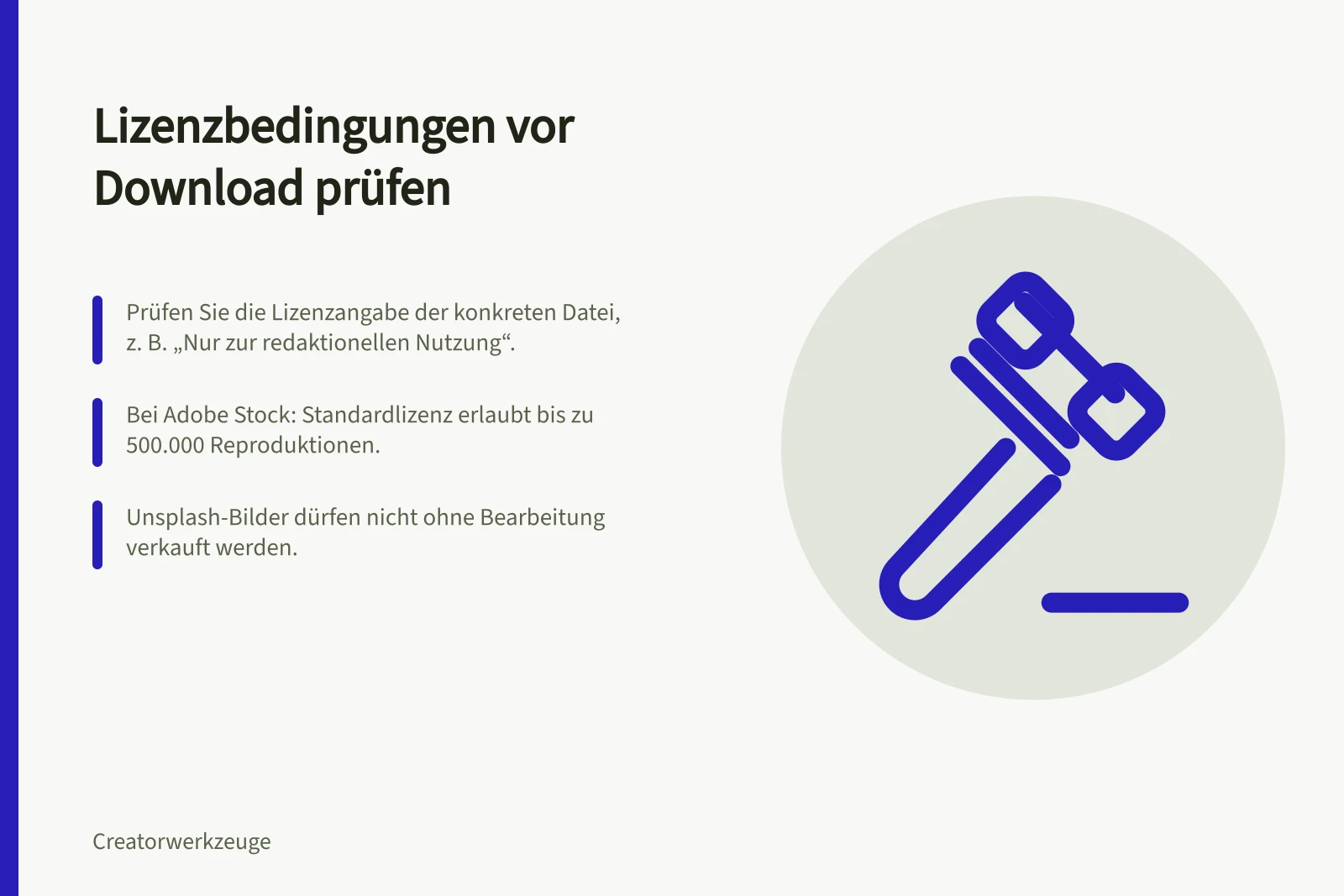Lizenzbedingungen vor Download prüfen: Prüfen Sie die Lizenzangabe der konkreten Datei, z. B. „Nur zur redaktionellen Nutzung“.; Bei Adobe Stock: Standardlizenz erlaubt bis zu 500.000 Reproduktionen.; Unsplash-Bilder dürfen nicht ohne Bearbeitung verkauft werden.